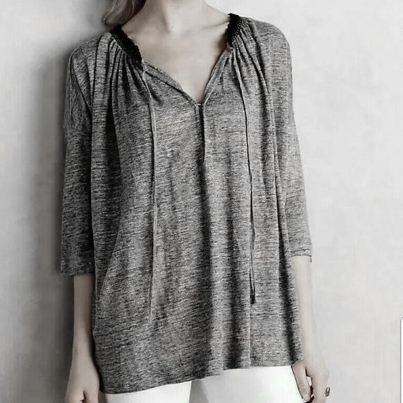 Undiscovered Eye Gray Linen Stretch Oversized Peasant Tunic Top S - Picture 1 of 4